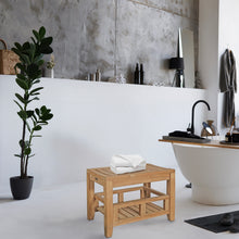 Load image into Gallery viewer, Teak Wood Malibu Shower Stool With Shelf