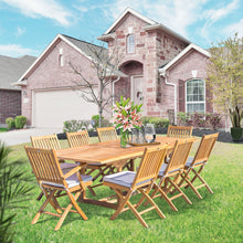 Load image into Gallery viewer, 9 Piece Teak Wood Santa Monica Patio Dining Set with Rectangular Extension Table, 2 Folding Arm Chairs and 6 Folding Side Chairs