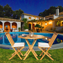 Load image into Gallery viewer, 3 Piece Teak Wood Valencia Patio Dining Set, 36" Round Folding Table with 2 Folding Side Chairs