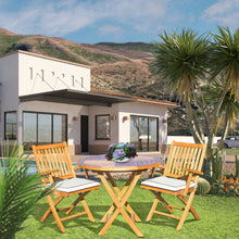 Load image into Gallery viewer, 3 Piece Teak Wood Long Beach Patio Dining Set, 36" Round Folding Table with 2 Folding Arm Chairs