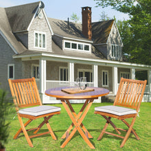 Load image into Gallery viewer, 3 Piece Teak Wood Long Beach Patio Dining Set, 36" Round Folding Table with 2 Folding Side Chairs