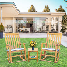 Load image into Gallery viewer, 3 Piece Teak Wood Oceanside Patio Lounge Set with 2 Rocking Chairs and Side Table