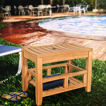 Load image into Gallery viewer, Teak Wood Malibu Shower Stool With Shelf