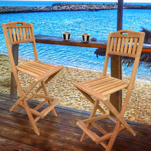 Load image into Gallery viewer, Teak Wood Beachside Outdoor Folding Barstool with Carry Handle