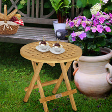 Load image into Gallery viewer, Teak Wood Bahama Round Folding Picnic Table with Carry Handle