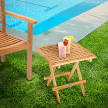 Load image into Gallery viewer, Teak Wood Bahama Square Folding Picnic Table with Carry Handle