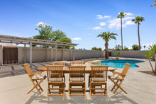 Load image into Gallery viewer, 9 Piece Teak Wood West Palm Patio Dining Set with Oval Extension Table, 2 Folding Arm Chairs and 6 Folding Side Chairs