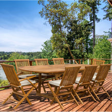 Load image into Gallery viewer, 9 Piece Teak Wood West Palm Patio Dining Set with Oval Extension Table, 2 Folding Arm Chairs and 6 Folding Side Chairs