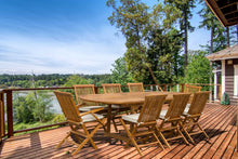 Load image into Gallery viewer, 9 Piece Teak Wood West Palm Patio Dining Set with Oval Extension Table, 2 Folding Arm Chairs and 6 Folding Side Chairs