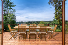 Load image into Gallery viewer, 9 Piece Teak Wood West Palm Patio Dining Set with Rectangular Extension Table, 2 Folding Arm Chairs and 6 Folding Side Chairs