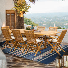 Load image into Gallery viewer, 9 Piece Teak Wood West Palm Patio Dining Set with Rectangular Extension Table, 2 Folding Arm Chairs and 6 Folding Side Chairs