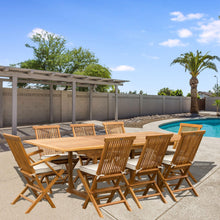 Load image into Gallery viewer, 9 Piece Teak Wood West Palm Patio Dining Set with Rectangular Extension Table, 2 Folding Arm Chairs and 6 Folding Side Chairs