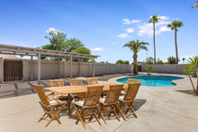 Load image into Gallery viewer, 9 Piece Teak Wood West Palm Patio Dining Set with Rectangular Extension Table, 2 Folding Arm Chairs and 6 Folding Side Chairs