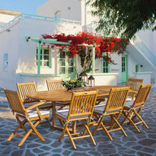 Load image into Gallery viewer, 9 Piece Teak Wood Santa Monica Patio Dining Set with Oval Extension Table, 2 Folding Arm Chairs and 6 Folding Side Chairs