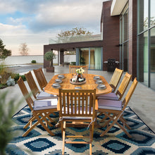 Load image into Gallery viewer, 9 Piece Teak Wood Santa Monica Patio Dining Set with Oval Extension Table, 2 Folding Arm Chairs and 6 Folding Side Chairs