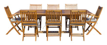 Load image into Gallery viewer, 9 Piece Teak Wood Santa Monica Patio Dining Set with Rectangular Extension Table, 2 Folding Arm Chairs and 6 Folding Side Chairs