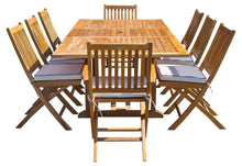 Load image into Gallery viewer, 9 Piece Teak Wood Santa Monica Patio Dining Set with Rectangular Extension Table, 2 Folding Arm Chairs and 6 Folding Side Chairs