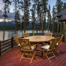 Load image into Gallery viewer, 7 Piece Teak Wood Lauderdale Patio Dining Set with Round to Oval Extension Table, 2 Arm Chairs and 4 Side Chairs
