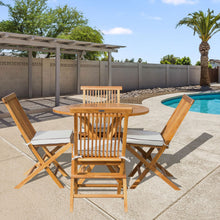 Load image into Gallery viewer, 5 Piece Teak Long Beach Patio Dining Set with 47" Round Folding Table and 4 Folding Side Chairs