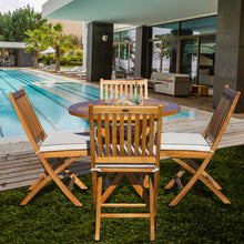 Load image into Gallery viewer, 5 Piece Teak Wood Las Palmas Patio Dining Set, 47" Round Folding Table with 4 Folding Side Chairs