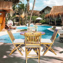 Load image into Gallery viewer, 5 Piece Teak Wood Las Palmas Patio Dining Set, 47" Round Folding Table with 4 Folding Side Chairs