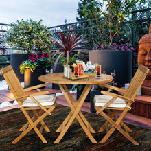 Load image into Gallery viewer, 3 Piece Teak Wood Valencia Patio Dining Set, 36" Round Folding Table with 2 Folding Arm Chairs