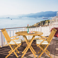 Load image into Gallery viewer, 3 Piece Teak Wood Valencia Patio Dining Set, 36" Round Folding Table with 2 Folding Arm Chairs