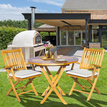 Load image into Gallery viewer, 3 Piece Teak Wood Long Beach Patio Dining Set, 36" Round Folding Table with 2 Folding Arm Chairs