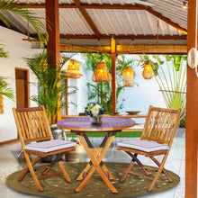Load image into Gallery viewer, 3 Piece Teak Wood Long Beach Patio Dining Set, 36" Round Folding Table with 2 Folding Side Chairs