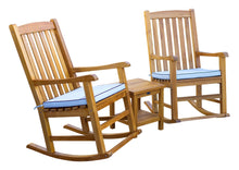 Load image into Gallery viewer, 3 Piece Teak Wood Oceanside Patio Lounge Set with 2 Rocking Chairs and Side Table