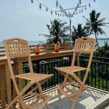 Load image into Gallery viewer, Teak Wood Beachside Outdoor Folding Barstool with Carry Handle
