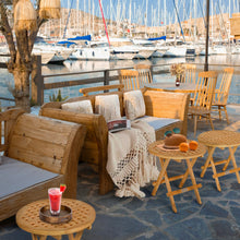 Load image into Gallery viewer, Teak Wood Bahama Round Folding Picnic Table with Carry Handle
