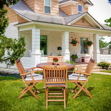 Load image into Gallery viewer, 5 Piece Teak Wood Las Palmas Patio Dining Set, 47&quot; Round Folding Table with 4 Folding Arm Chairs
