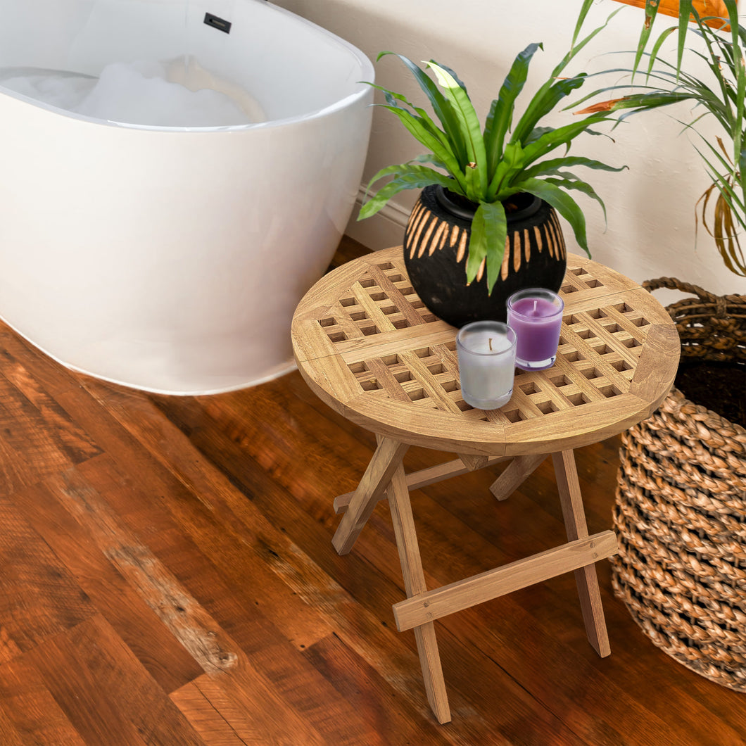 Teak Wood Havana Round Folding Bathroom Table