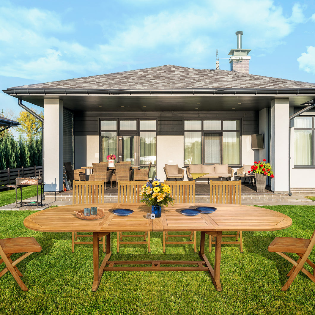 Teak Wood Santa Cruz Oval Double Extension Dining Table, 78 to 118 inches