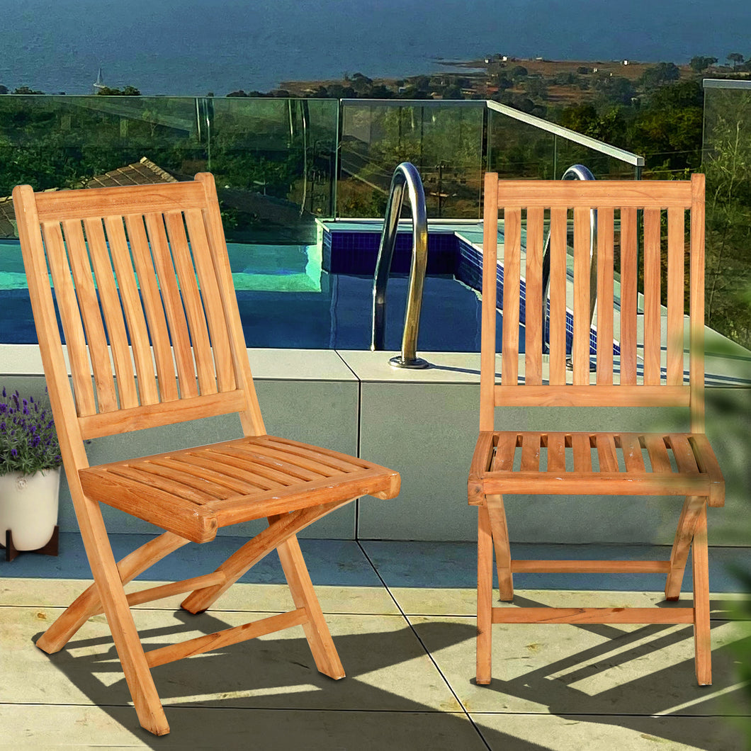 Teak Wood Naples Outdoor Folding Side Chair, set of 2