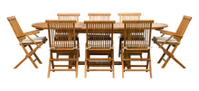 Load image into Gallery viewer, 9 Piece Teak Wood West Palm Patio Dining Set with Oval Extension Table, 2 Folding Arm Chairs and 6 Folding Side Chairs
