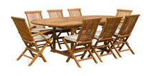 Load image into Gallery viewer, 9 Piece Teak Wood West Palm Patio Dining Set with Oval Extension Table, 2 Folding Arm Chairs and 6 Folding Side Chairs
