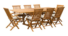 Load image into Gallery viewer, 9 Piece Teak Wood West Palm Patio Dining Set with Rectangular Extension Table, 2 Folding Arm Chairs and 6 Folding Side Chairs
