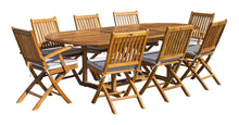 Load image into Gallery viewer, 9 Piece Teak Wood Santa Monica Patio Dining Set with Oval Extension Table, 2 Folding Arm Chairs and 6 Folding Side Chairs
