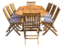 Load image into Gallery viewer, 9 Piece Teak Wood Santa Monica Patio Dining Set with Oval Extension Table, 2 Folding Arm Chairs and 6 Folding Side Chairs
