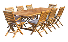 Load image into Gallery viewer, 9 Piece Teak Wood Santa Monica Patio Dining Set with Rectangular Extension Table, 2 Folding Arm Chairs and 6 Folding Side Chairs
