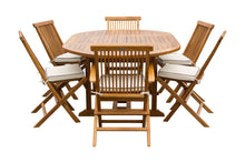 Load image into Gallery viewer, 7 Piece Teak Wood Lauderdale Patio Dining Set with Round to Oval Extension Table, 2 Arm Chairs and 4 Side Chairs
