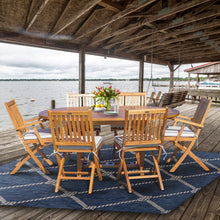 Load image into Gallery viewer, 7 Piece Teak Wood San Diego Patio Dining Set with Round to Oval Extension Table, 2 Arm Chairs and 4 Side Chairs
