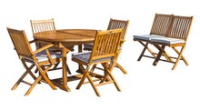 Load image into Gallery viewer, 7 Piece Teak Wood San Diego Patio Dining Set with Round to Oval Extension Table, 2 Arm Chairs and 4 Side Chairs
