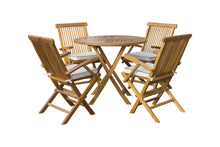 Load image into Gallery viewer, 5 Piece Teak Long Beach Patio Dining Set with 47&quot; Round Folding Table and 4 Folding Arm Chairs
