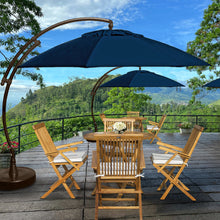 Load image into Gallery viewer, 5 Piece Teak Long Beach Patio Dining Set with 47&quot; Round Folding Table and 4 Folding Arm Chairs
