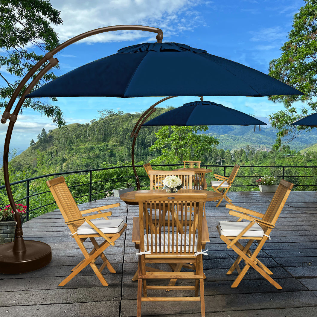 Sun Garden 13 Ft. Easy Sun Cantilever Umbrella and Parasol, the Original from Germany, Indigo Blue Canopy with Bronze Frame