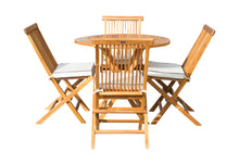 Load image into Gallery viewer, 5 Piece Teak Long Beach Patio Dining Set with 47&quot; Round Folding Table and 4 Folding Side Chairs
