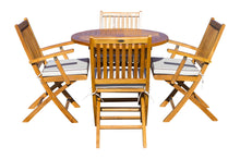 Load image into Gallery viewer, 5 Piece Teak Wood Las Palmas Patio Dining Set, 47&quot; Round Folding Table with 4 Folding Arm Chairs
